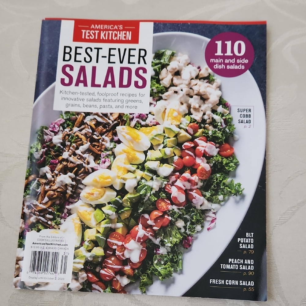 4/$15 America's Test Kitcken Best-Ever Salads Cookbook Magazine 2023